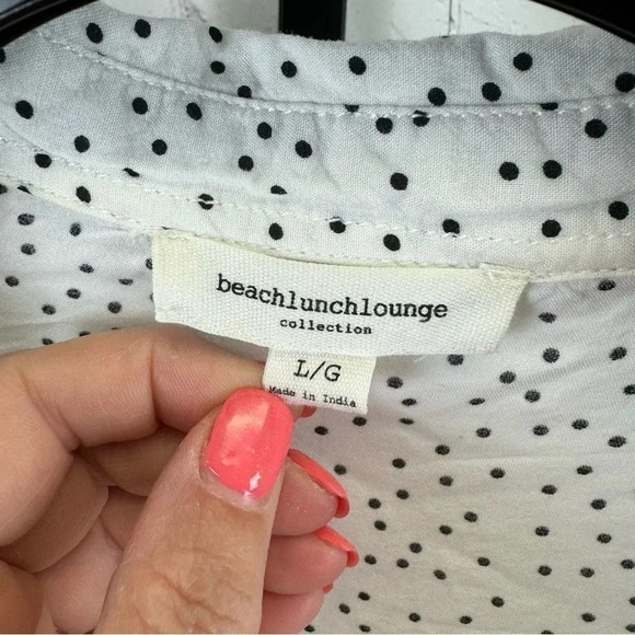 Beachlunchlounge White and Black Polka Dot Viscose Button Up Size Large - Picture 2 of 7